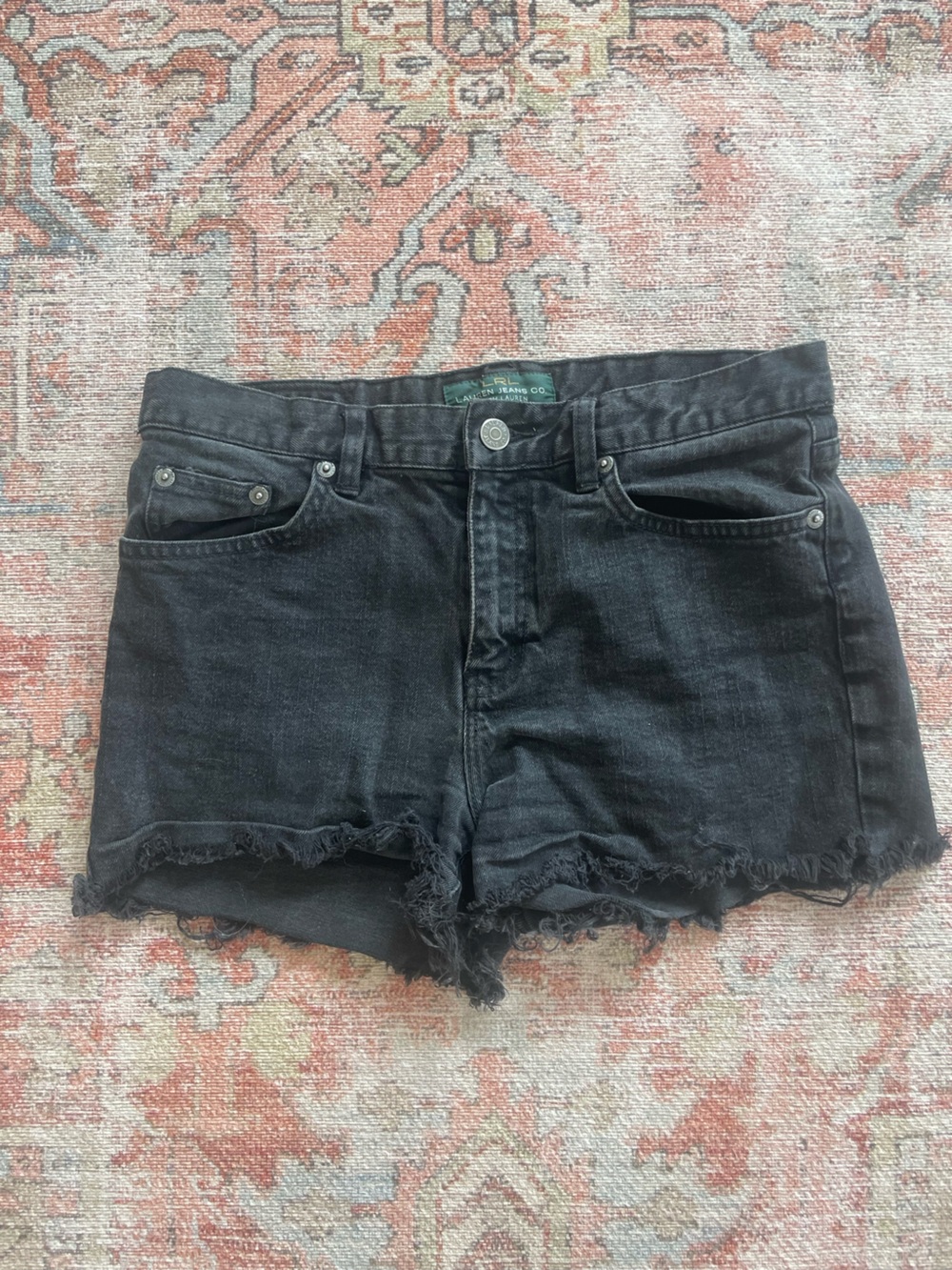 Lauren Ralph Lauren Black Frayed-Hem Denim Shorts
